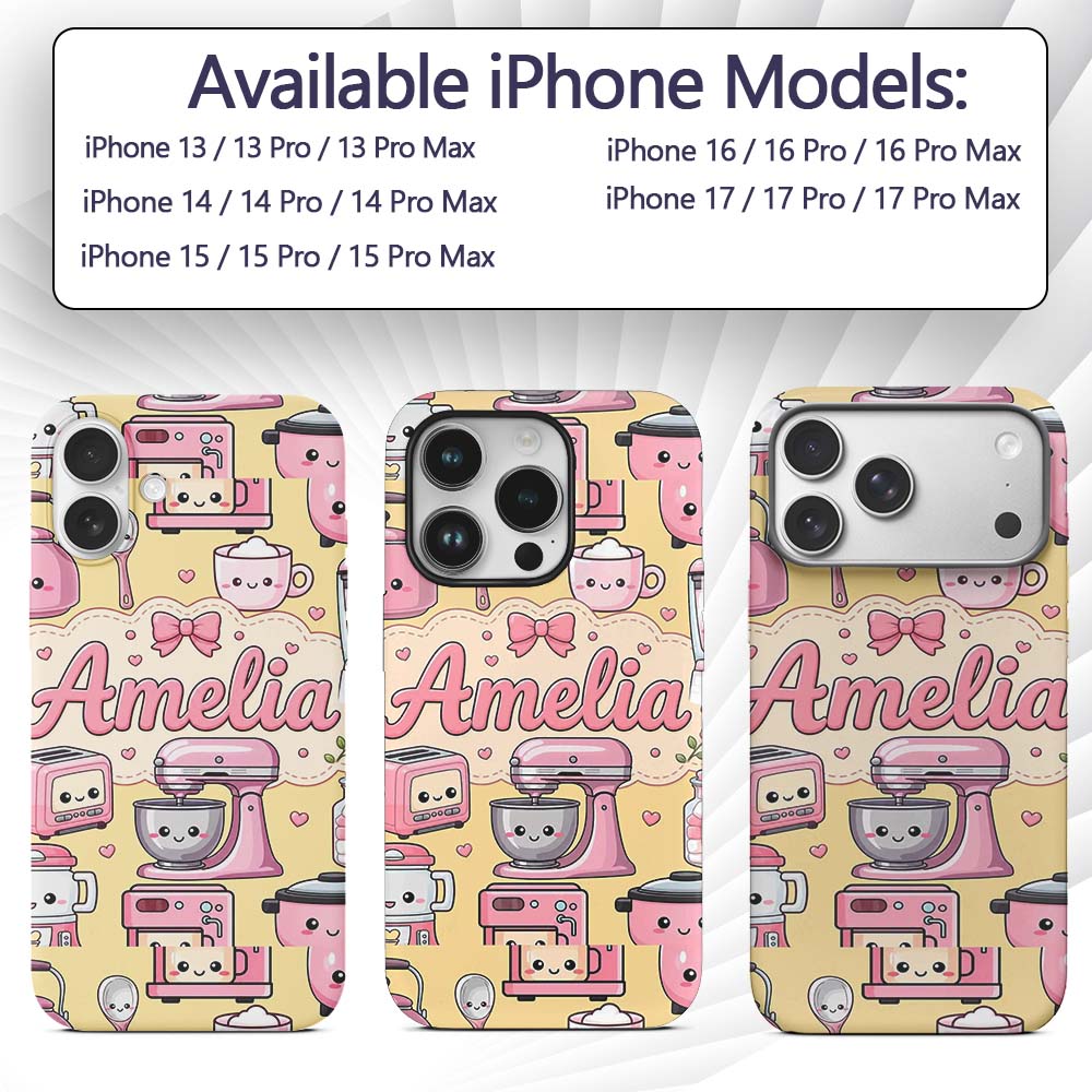 Cute Kawaii Appliances Mixer Toaster Blender Custom Name Protective Phone Case Mobile Cover Durable Everyday Smartphone Shock Resistant