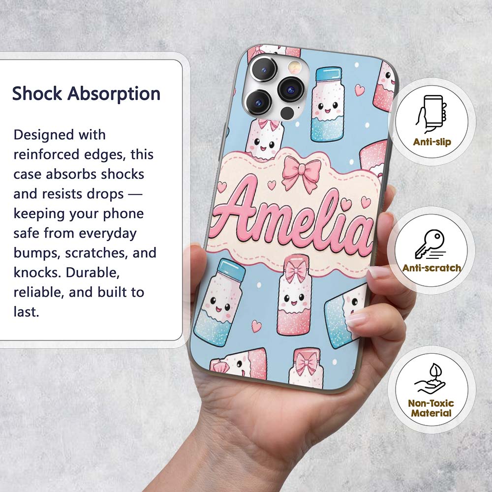 Cute Kawaii Sugar Jar Bottles with Printed Design Custom Name Protective Phone Case Mobile Cover Durable Everyday Smartphone Shock Resistant