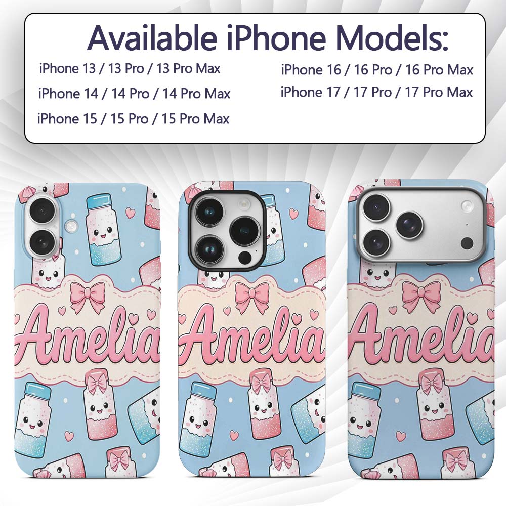 Cute Kawaii Sugar Jar Bottles with Printed Design Custom Name Protective Phone Case Mobile Cover Durable Everyday Smartphone Shock Resistant