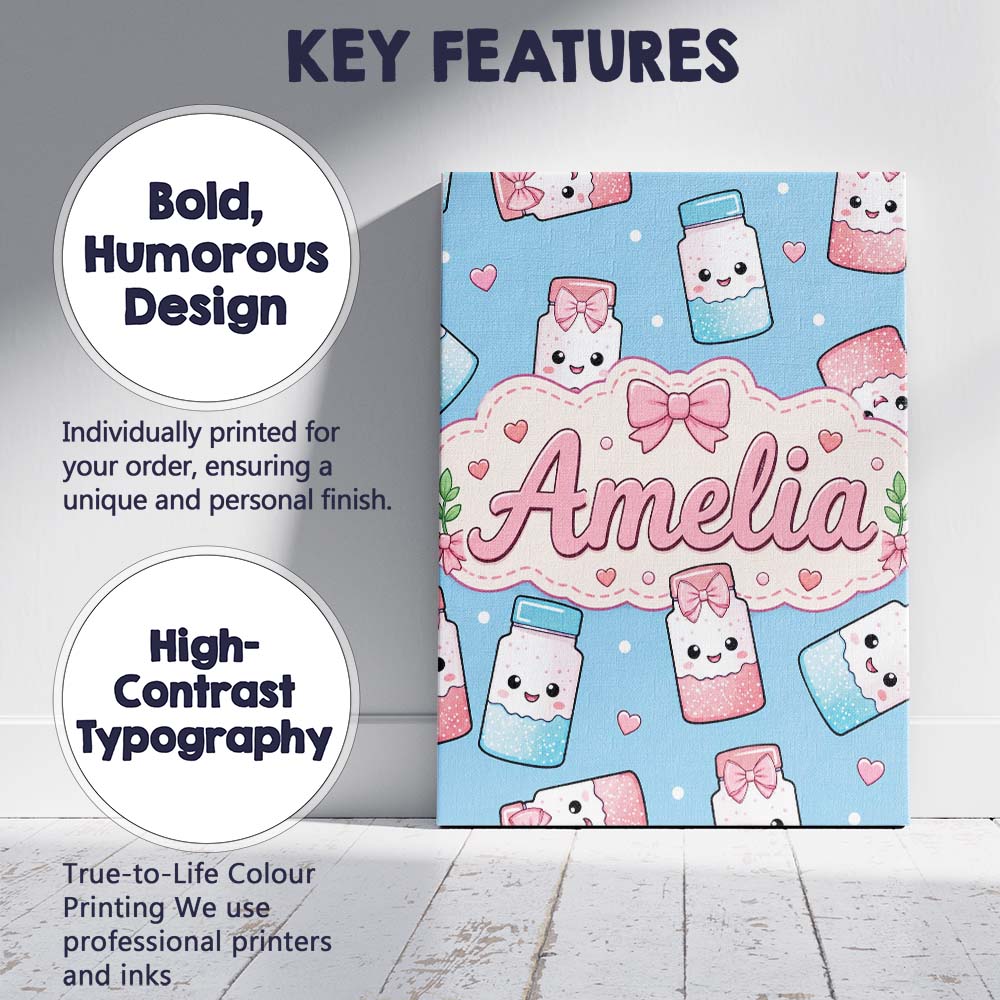 Personalised Name Cute Kawaii Sugar Jar Custom Modern Room Accent Elegant Feature Canvas Wall Art Print Decor Picture Ready to Hang