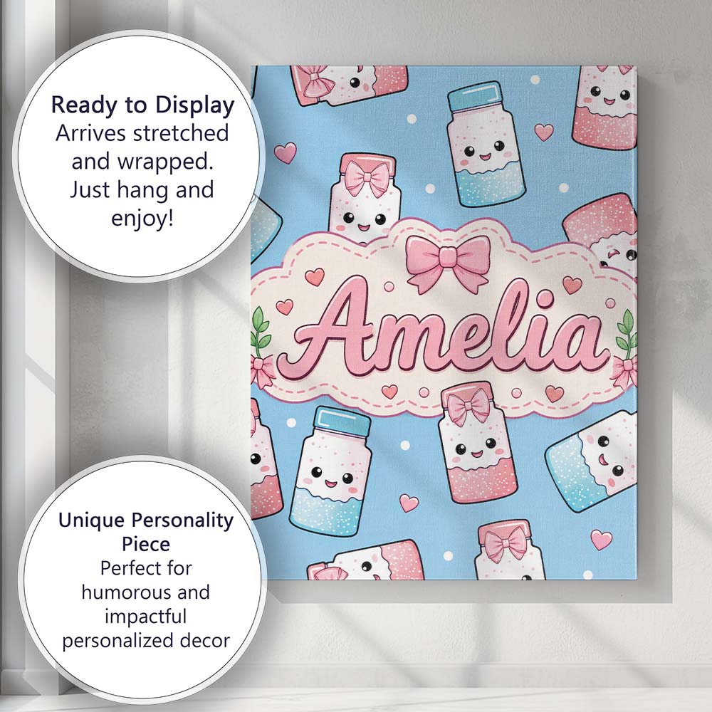 Personalised Name Cute Kawaii Sugar Jar Custom Modern Room Accent Elegant Feature Canvas Wall Art Print Decor Picture Ready to Hang
