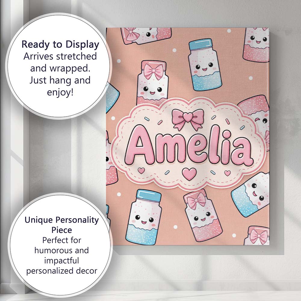 Personalised Name Cute Kawaii Sugar Jar Custom Modern Room Accent Elegant Feature Canvas Wall Art Print Decor Picture Ready to Hang