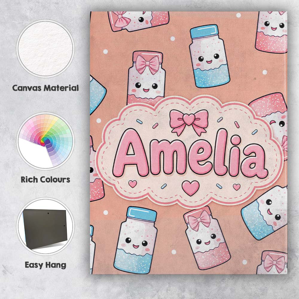 Personalised Name Cute Kawaii Sugar Jar Custom Modern Room Accent Elegant Feature Canvas Wall Art Print Decor Picture Ready to Hang