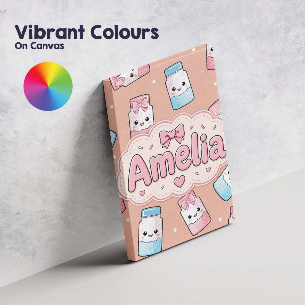 Personalised Name Cute Kawaii Sugar Jar Custom Modern Room Accent Elegant Feature Canvas Wall Art Print Decor Picture Ready to Hang