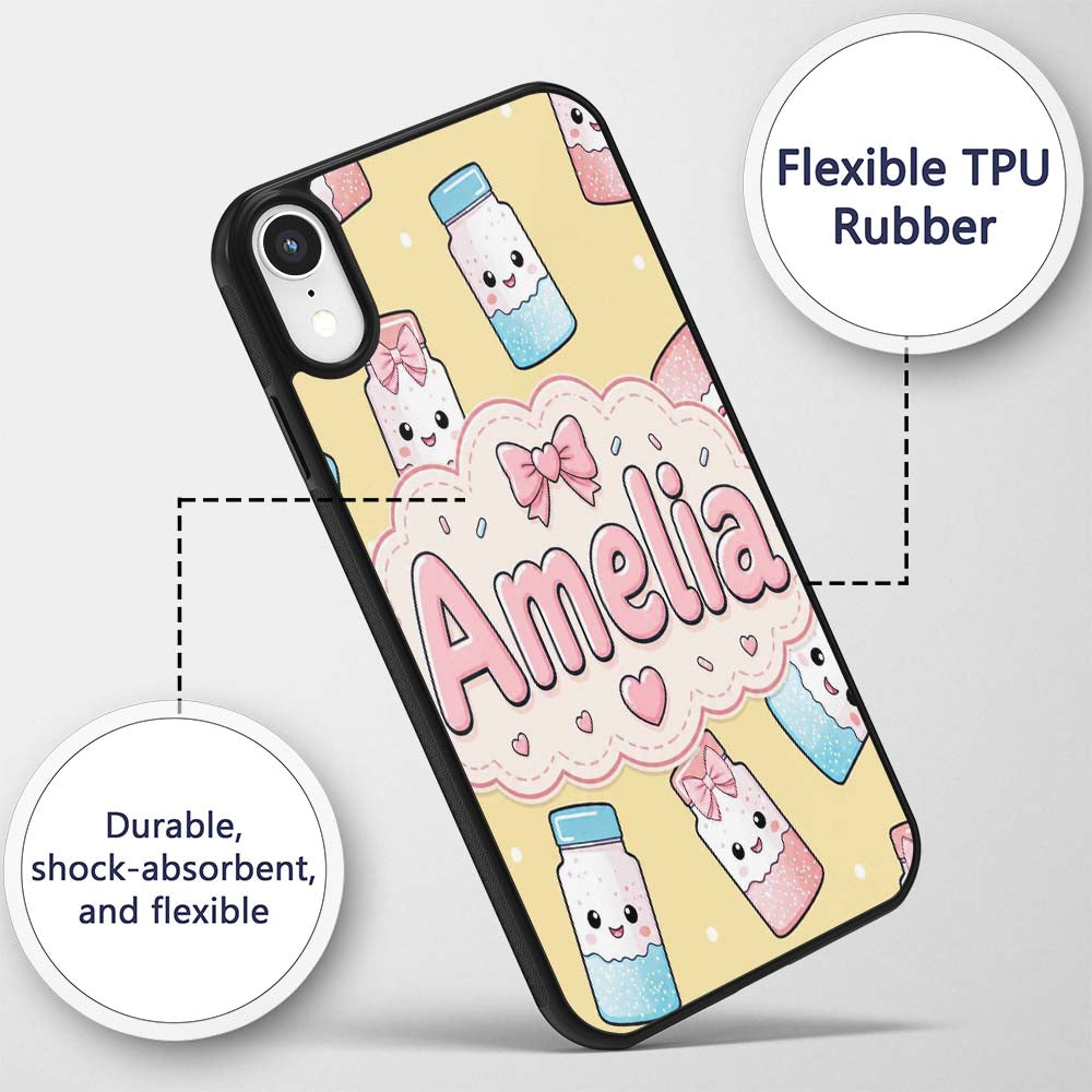 Cute Kawaii Sugar Jar Bottles with Printed Design Custom Name Protective Phone Case Mobile Cover Durable Everyday Smartphone Shock Resistant