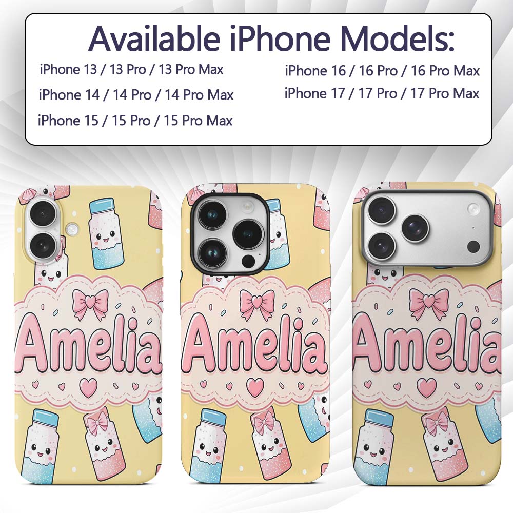 Cute Kawaii Sugar Jar Bottles with Printed Design Custom Name Protective Phone Case Mobile Cover Durable Everyday Smartphone Shock Resistant