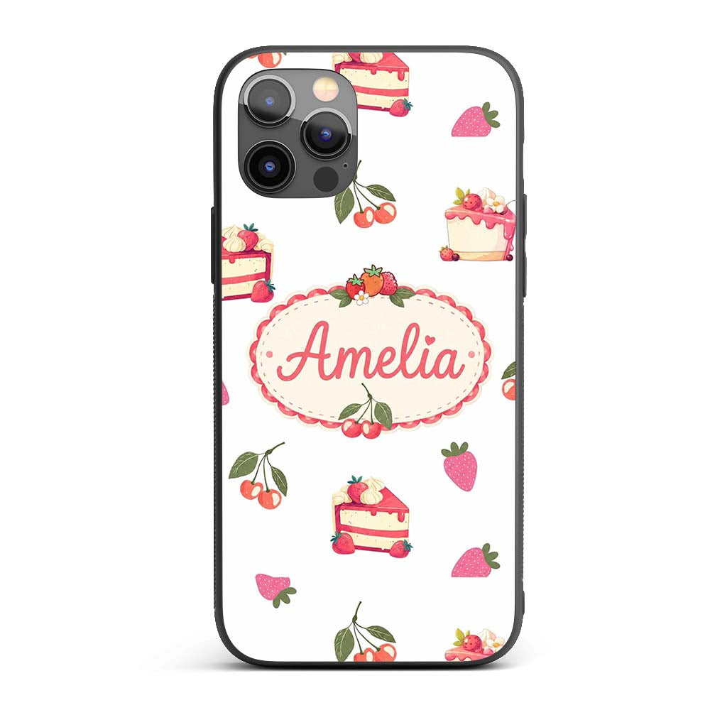 Cute Strawberry Cake Cherry Dessert Seamless Custom Name Protective Phone Case Mobile Cover Durable Everyday Smartphone Shock Resistant