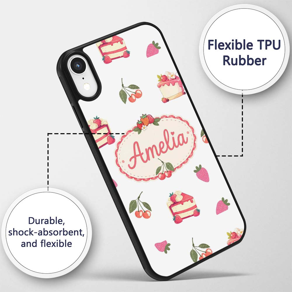 Cute Strawberry Cake Cherry Dessert Seamless Custom Name Protective Phone Case Mobile Cover Durable Everyday Smartphone Shock Resistant