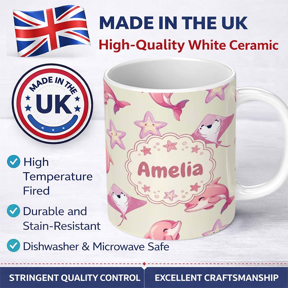 Personalized Custom Name Neutral Beige Butterflies with Subtle Faded Effect Seamless Pattern 11oz Ceramic Coffee Tea Mug White Large Handle