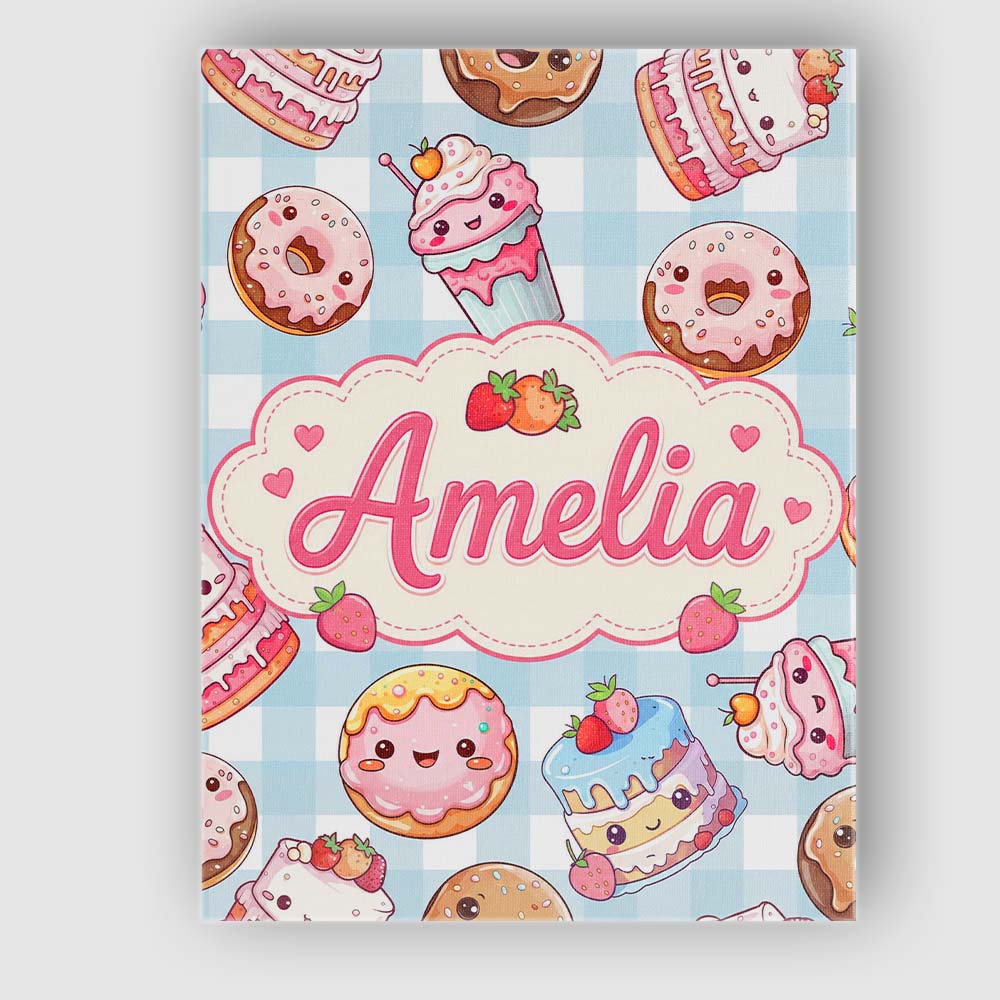Personalised Name Kawaii Donut Cake Cupcake Custom Bespoke Interior Contemporary Canvas Wall Art Print Decor Picture Ready to Hang
