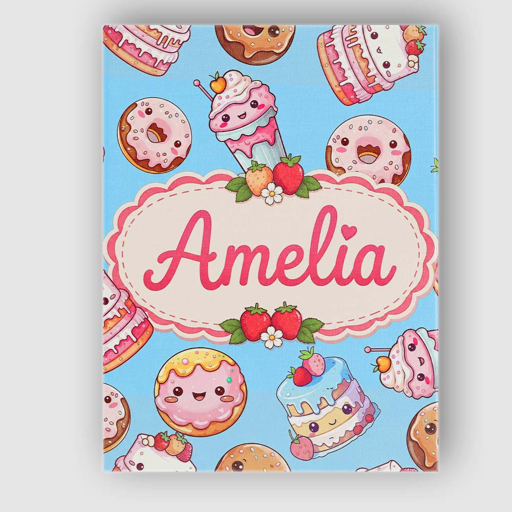 Personalised Name Cute Kawaii Donut Cake Custom Unique Gift Idea Elegant Feature Canvas Wall Art Print Decor Picture Ready to Hang
