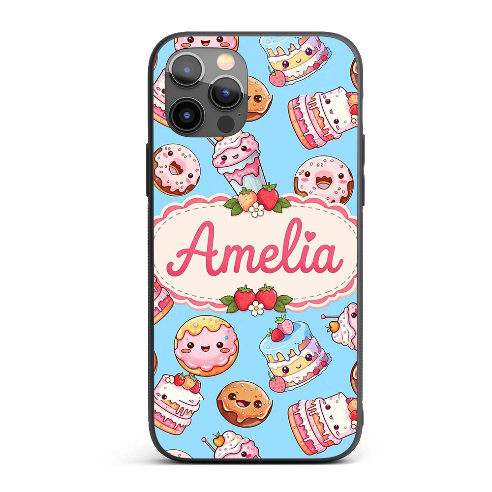 Cute Kawaii Donut Cake Cupcake Sweet Dessert Custom Name Protective Phone Case Mobile Cover Durable Everyday Smartphone Shock Resistant