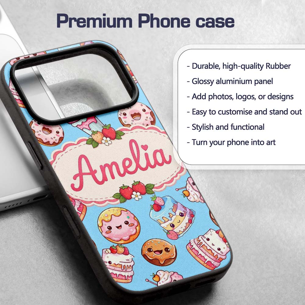 Cute Kawaii Donut Cake Cupcake Sweet Dessert Custom Name Protective Phone Case Mobile Cover Durable Everyday Smartphone Shock Resistant