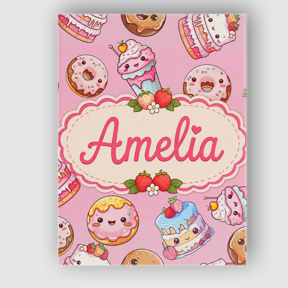 Personalised Name Kawaii Donut Cake Cupcake Custom Bespoke Interior Contemporary Canvas Wall Art Print Decor Picture Ready to Hang
