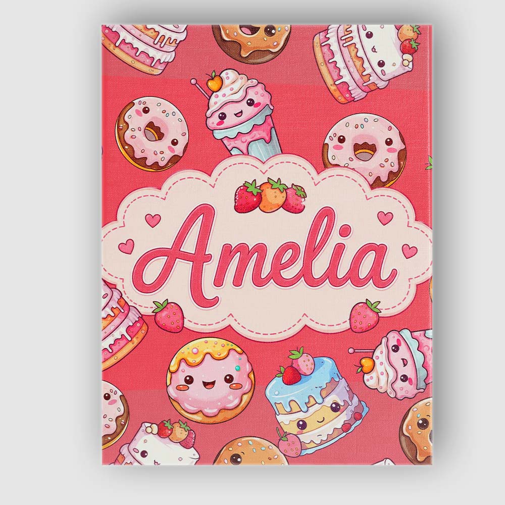 Personalised Name Kawaii Donut Cake Cupcake Custom Bespoke Interior Contemporary Canvas Wall Art Print Decor Picture Ready to Hang