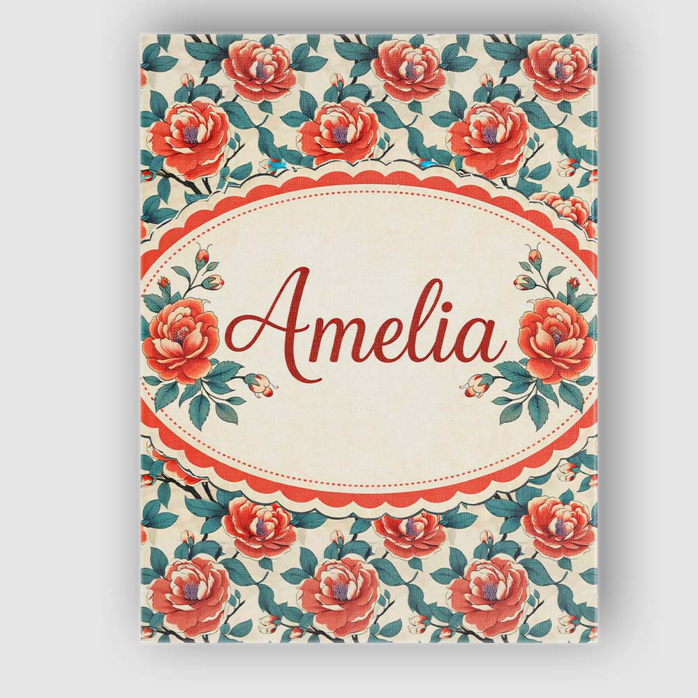 Personalised Name Bold Red Blue Rose Floral Seamless Pattern Perfect Custom Home Canvas Wall Art Print Decor Picture Ready to Hang