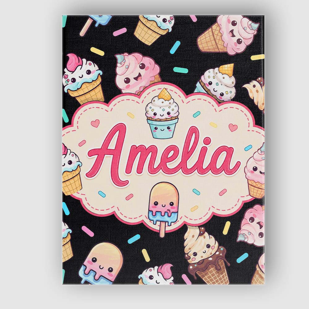 Personalised Name Cute Kawaii Ice Cream Custom Modern Room Accent Elegant Feature Canvas Wall Art Print Decor Picture Ready to Hang