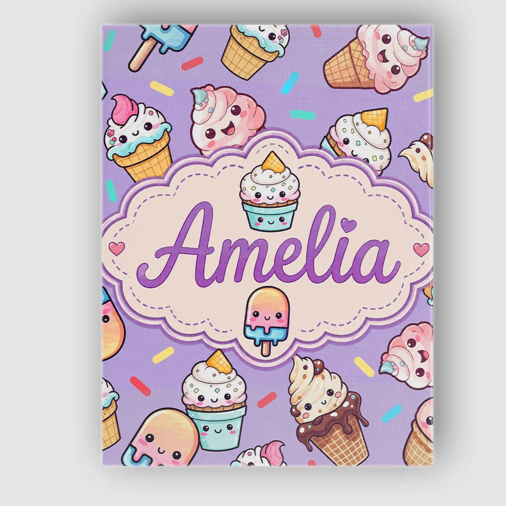 Personalised Name Kawaii Ice Cream Cone Custom Modern Room Accent Elegant Feature Canvas Wall Art Print Decor Picture Ready to Hang