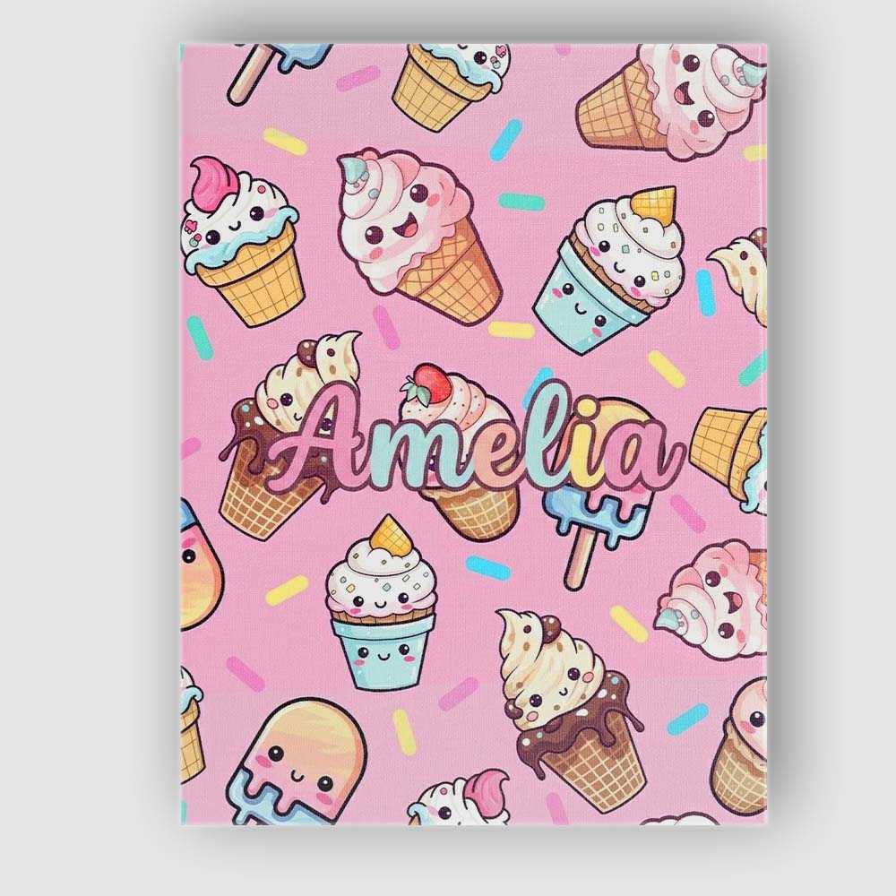 Personalised Name Kawaii Ice Cream Cone Custom Modern Room Accent Elegant Feature Canvas Wall Art Print Decor Picture Ready to Hang