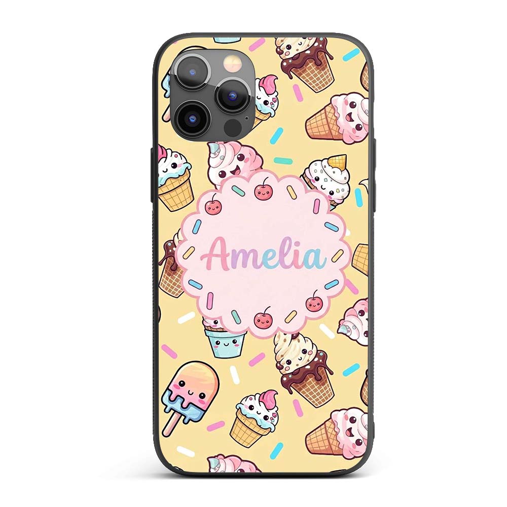 Cute Kawaii Dessert Cake Cupcake Donut Candy Custom Name Protective Phone Case Mobile Cover Durable Everyday Smartphone Shock Resistant
