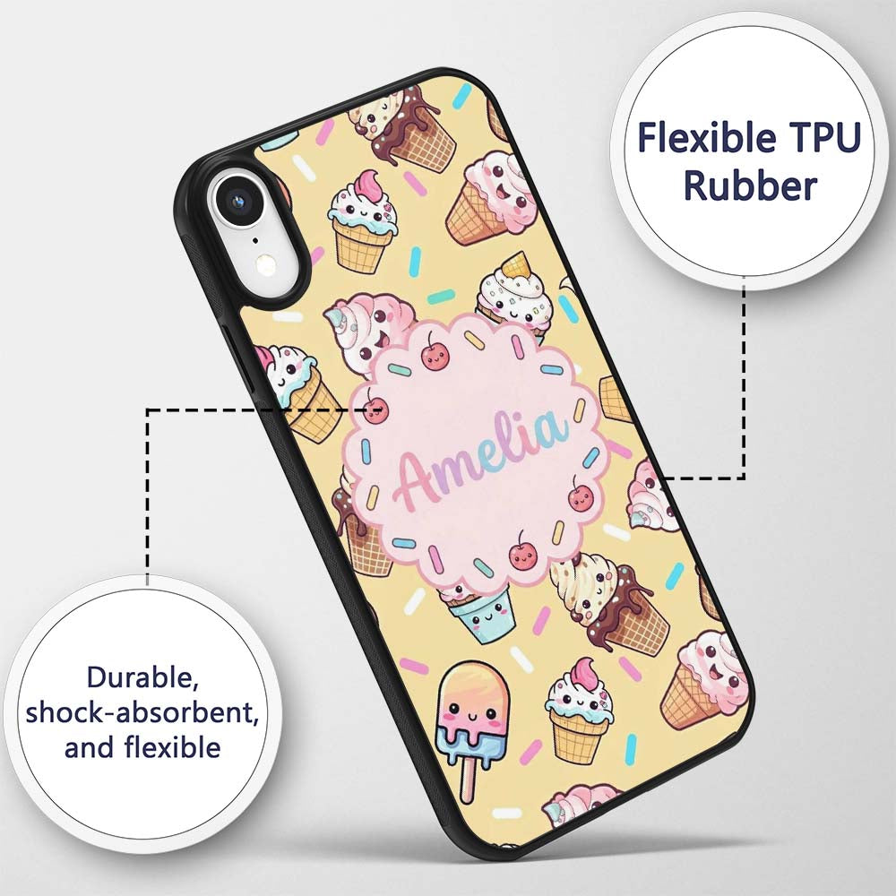Cute Kawaii Dessert Cake Cupcake Donut Candy Custom Name Protective Phone Case Mobile Cover Durable Everyday Smartphone Shock Resistant