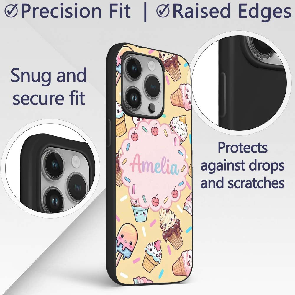 Cute Kawaii Dessert Cake Cupcake Donut Candy Custom Name Protective Phone Case Mobile Cover Durable Everyday Smartphone Shock Resistant