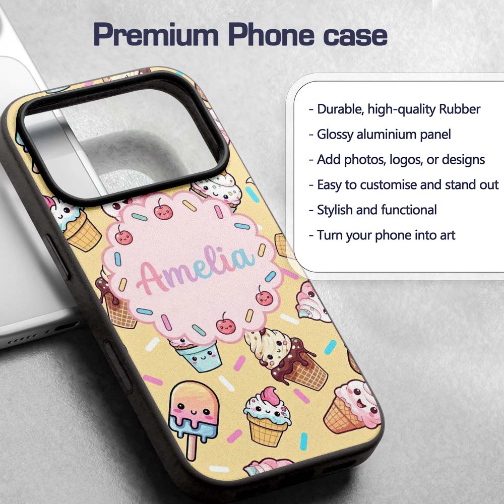 Cute Kawaii Dessert Cake Cupcake Donut Candy Custom Name Protective Phone Case Mobile Cover Durable Everyday Smartphone Shock Resistant