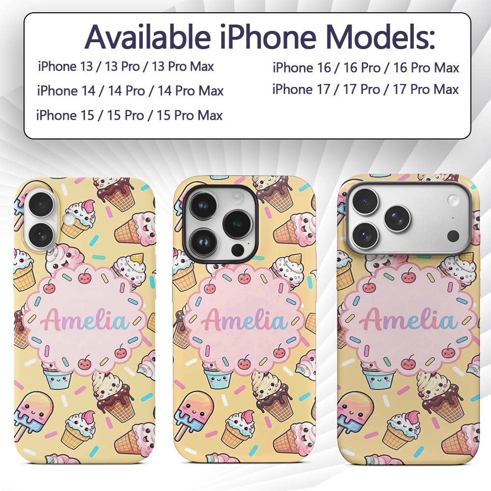 Cute Kawaii Dessert Cake Cupcake Donut Candy Custom Name Protective Phone Case Mobile Cover Durable Everyday Smartphone Shock Resistant