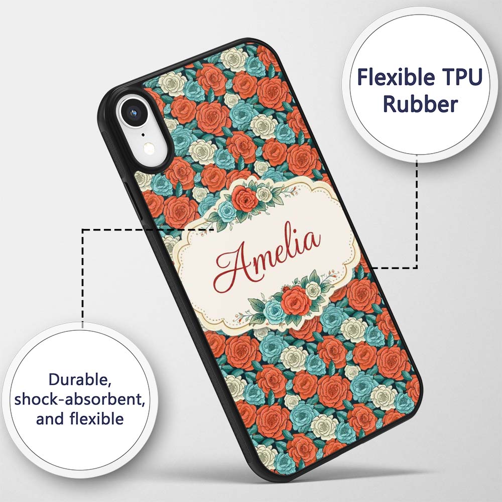 Soft Ivory Pink Floral Seamless Printed Design Custom Name Protective Phone Case Mobile Cover Durable Everyday Smartphone Shock Resistant