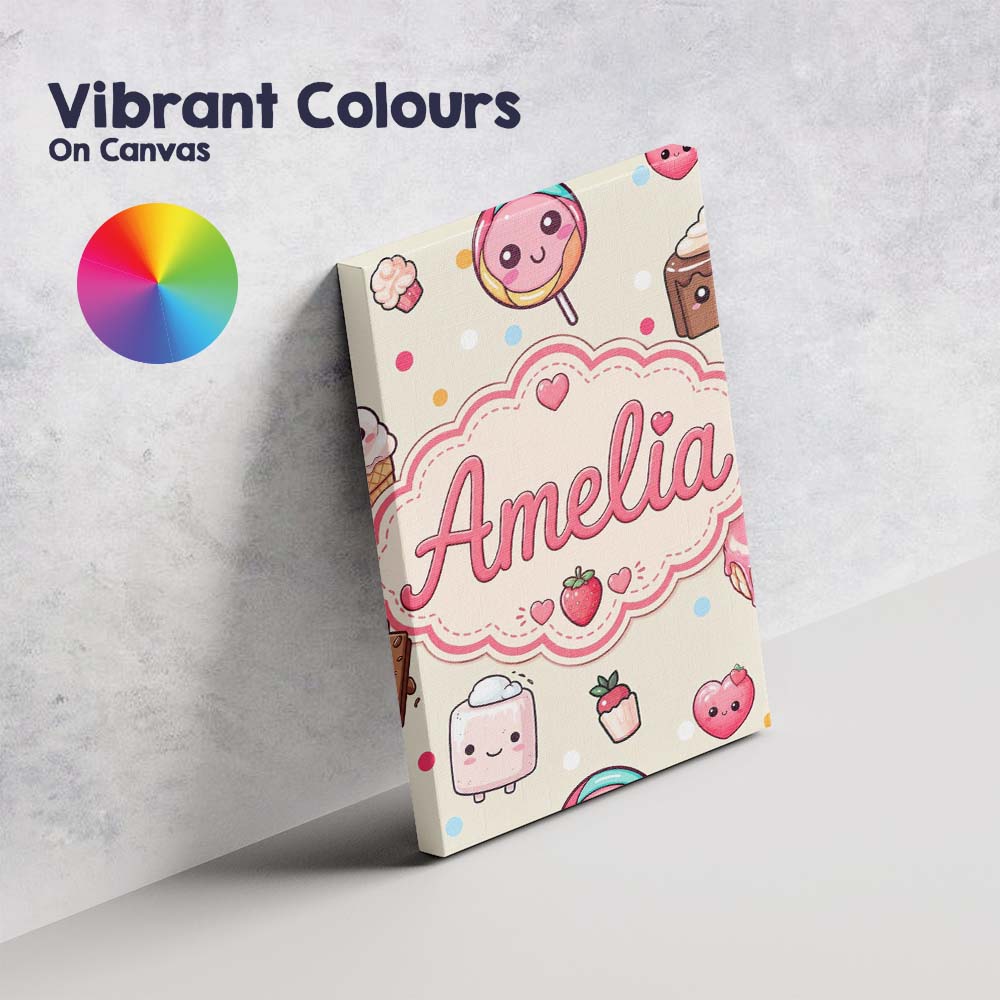 Personalised Name Cute Kawaii Dessert Cake Custom Unique Gift Idea Elegant Feature Canvas Wall Art Print Decor Picture Ready to Hang