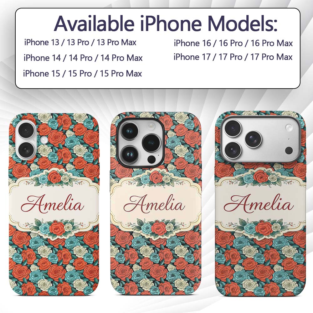 Soft Ivory Pink Floral Seamless Printed Design Custom Name Protective Phone Case Mobile Cover Durable Everyday Smartphone Shock Resistant