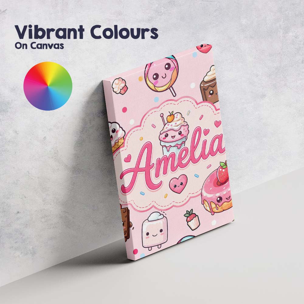 Personalised Name Cute Kawaii Dessert Cake Custom Unique Gift Idea Elegant Feature Canvas Wall Art Print Decor Picture Ready to Hang
