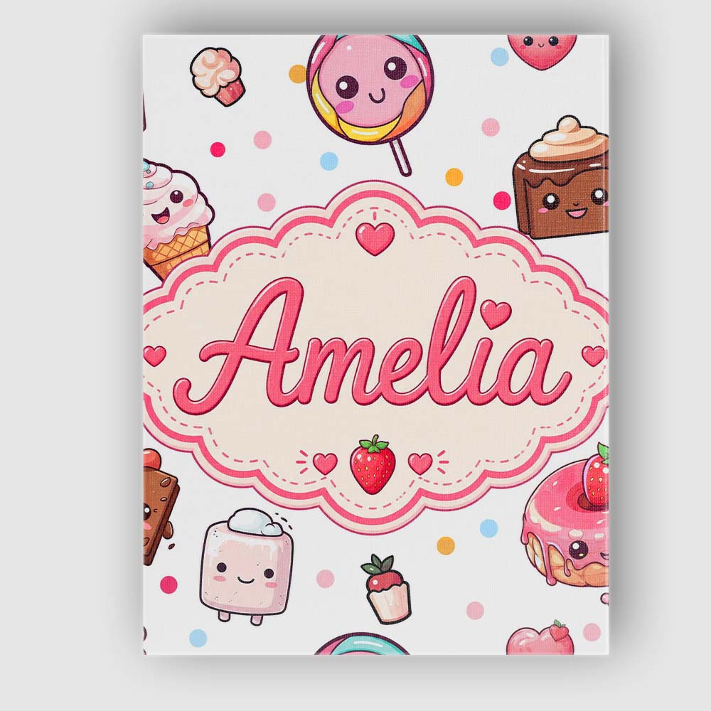 Personalised Name Cute Kawaii Dessert Cake Custom Unique Gift Idea Elegant Feature Canvas Wall Art Print Decor Picture Ready to Hang