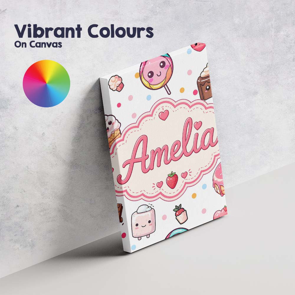 Personalised Name Cute Kawaii Dessert Cake Custom Unique Gift Idea Elegant Feature Canvas Wall Art Print Decor Picture Ready to Hang