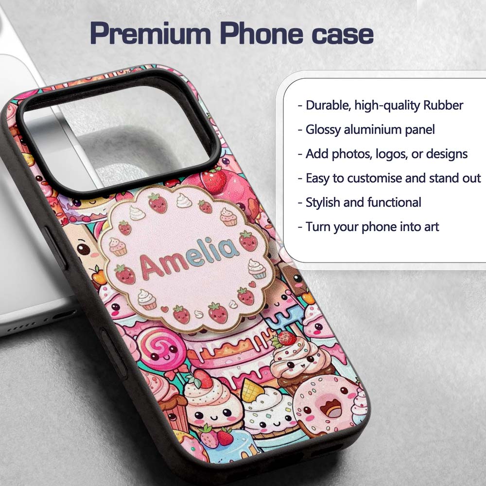 Cute Kawaii Dessert Cake Cupcake Donut Candy Custom Name Protective Phone Case Mobile Cover Durable Everyday Smartphone Shock Resistant