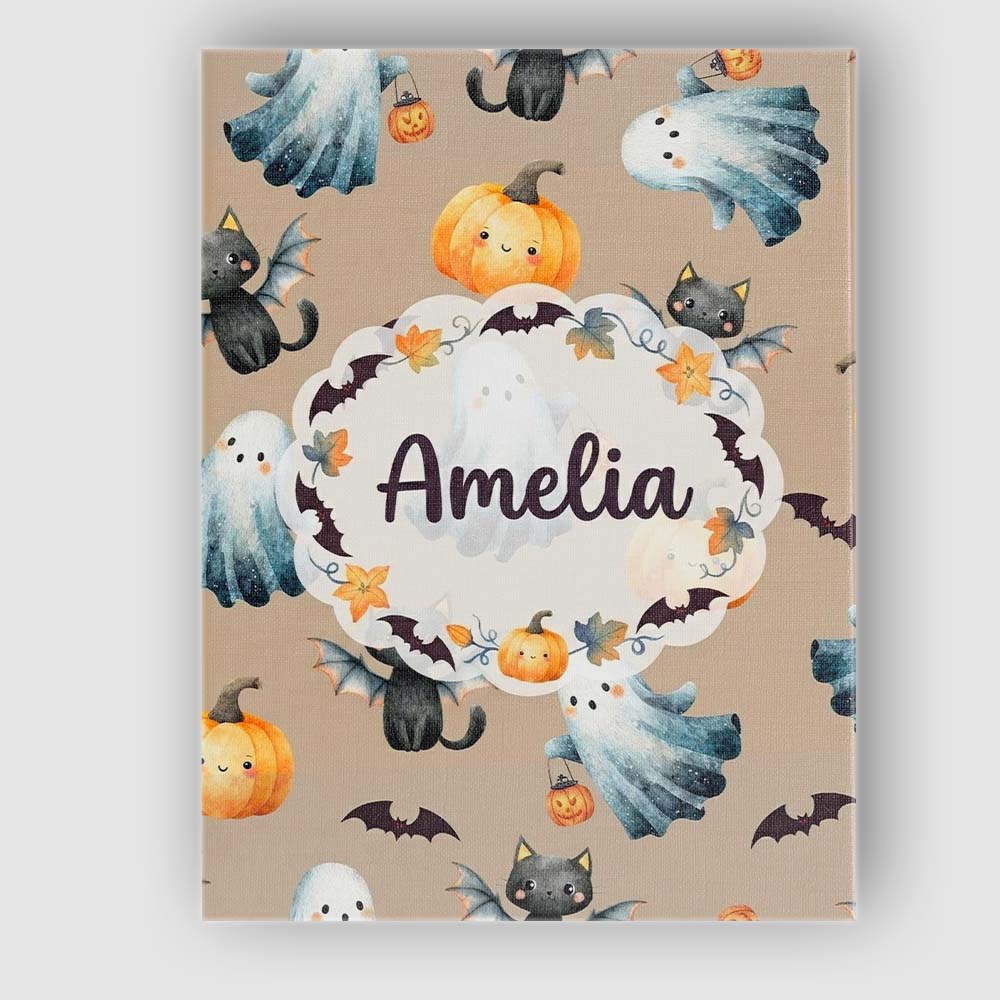 Personalised Name Cute Halloween Ghost Custom Modern Room Accent Elegant Feature Canvas Wall Art Print Decor Picture Ready to Hang