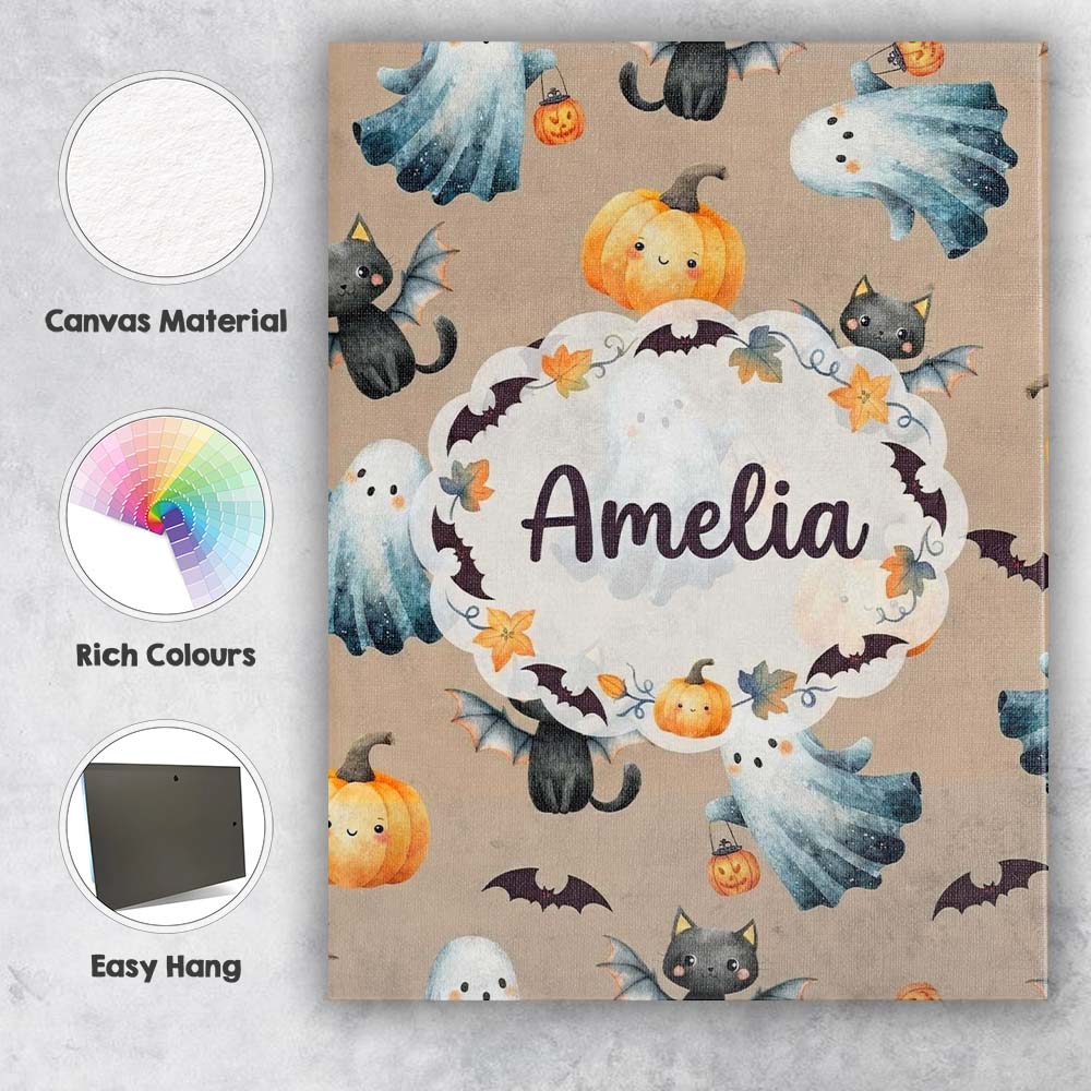 Personalised Name Cute Halloween Ghost Custom Modern Room Accent Elegant Feature Canvas Wall Art Print Decor Picture Ready to Hang
