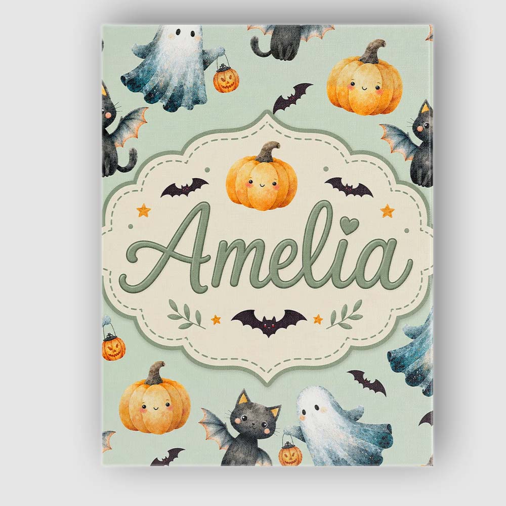 Personalised Name Cute Halloween Ghost Custom Modern Room Accent Elegant Feature Canvas Wall Art Print Decor Picture Ready to Hang