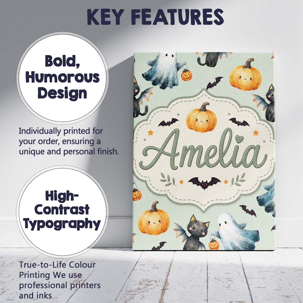 Personalised Name Cute Halloween Ghost Custom Modern Room Accent Elegant Feature Canvas Wall Art Print Decor Picture Ready to Hang