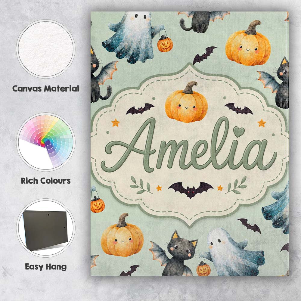 Personalised Name Cute Halloween Ghost Custom Modern Room Accent Elegant Feature Canvas Wall Art Print Decor Picture Ready to Hang