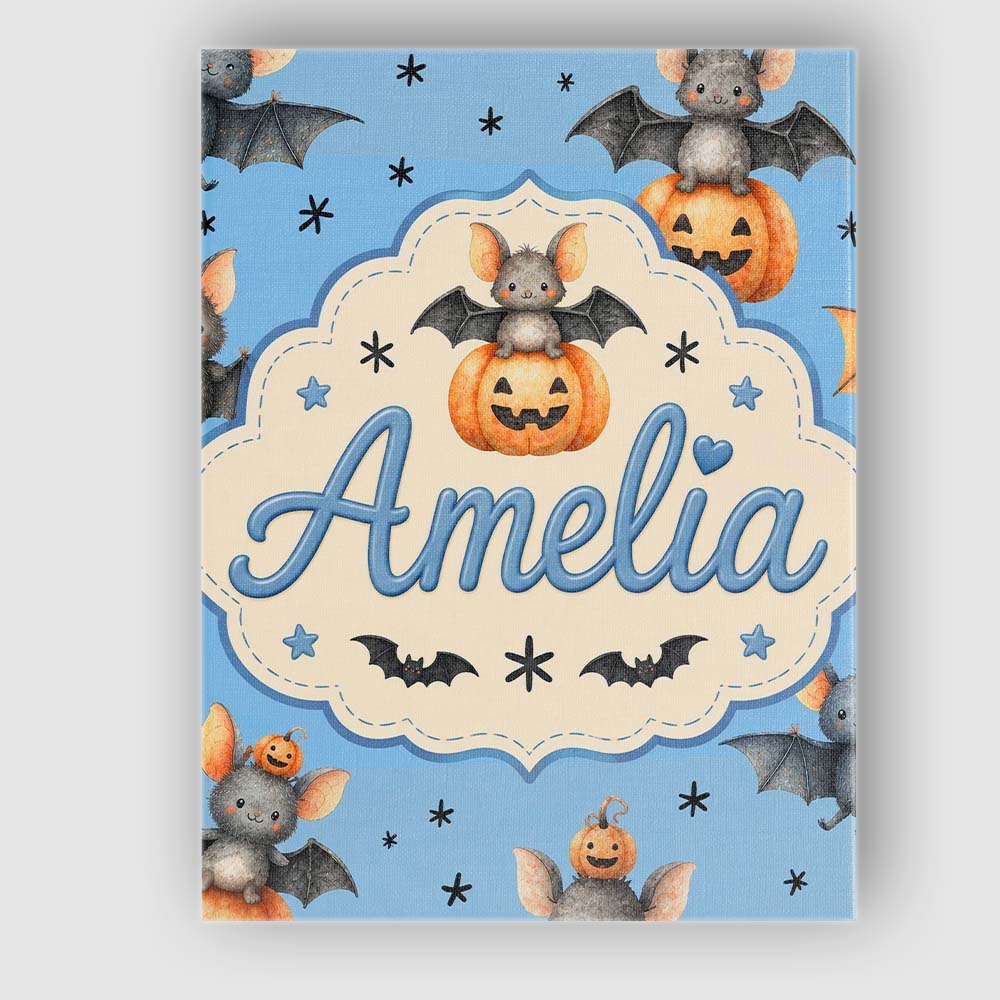 Personalised Name Cute Halloween Bat Custom Premium Decorative Design Modern Room Accent Canvas Wall Art Print Decor Picture Ready to Hang