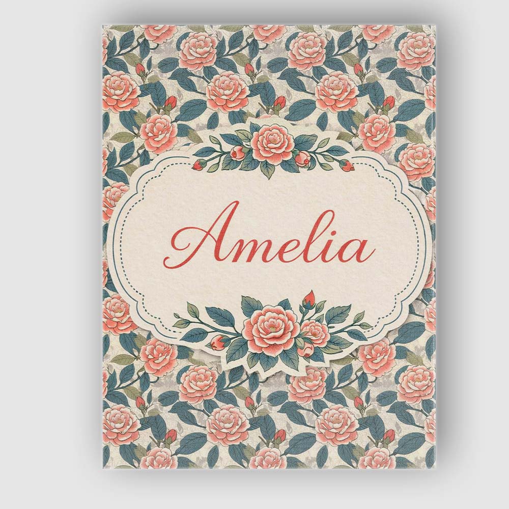 Personalised Name Dark Background Coral Rose Floral Seamless Pattern Custom Home Canvas Wall Art Print Decor Picture Ready to Hang