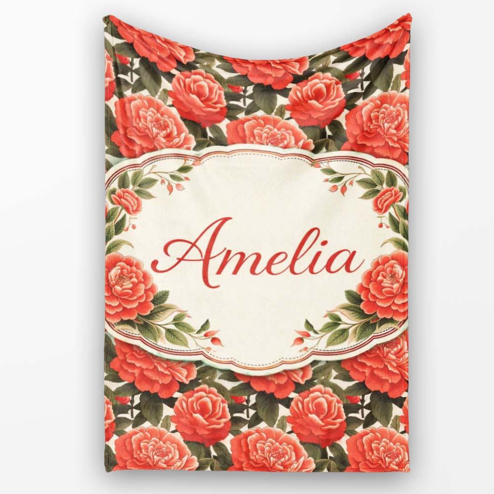 Blush Pink Peony Floral Seamless Pattern Perfect Gift for Her Lovely Personalised Custom Name Super Soft Fleece Blanket Bed Sofa Throw