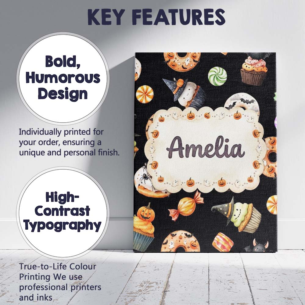 Personalised Name Halloween Donuts Cupcakes Custom Bespoke Interior Contemporary Canvas Wall Art Print Decor Picture Ready to Hang