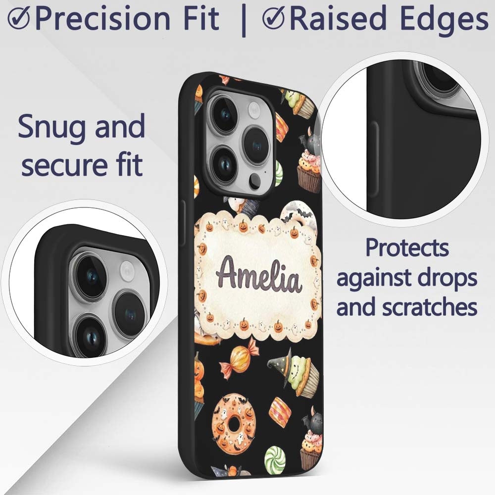 Halloween Donuts Cupcakes Candy Printed Design Custom Name Protective Phone Case Mobile Cover Durable Everyday Smartphone Shock Resistant