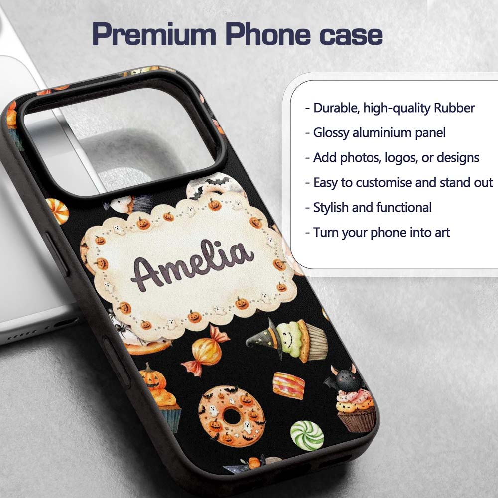 Halloween Donuts Cupcakes Candy Printed Design Custom Name Protective Phone Case Mobile Cover Durable Everyday Smartphone Shock Resistant