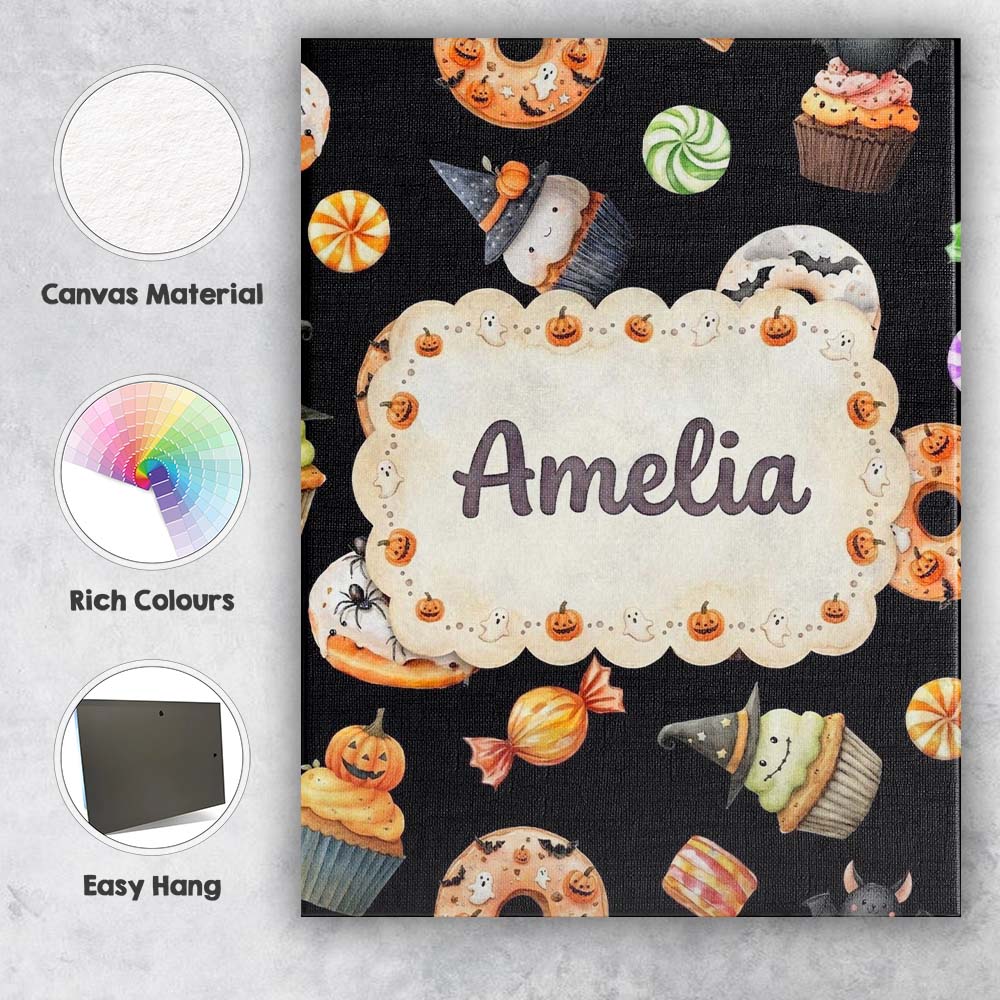 Personalised Name Halloween Donuts Cupcakes Custom Bespoke Interior Contemporary Canvas Wall Art Print Decor Picture Ready to Hang