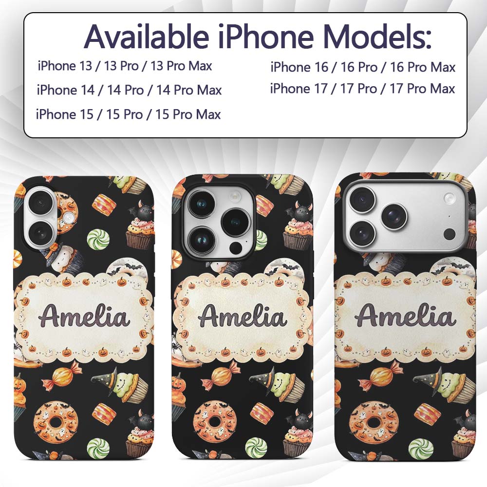 Halloween Donuts Cupcakes Candy Printed Design Custom Name Protective Phone Case Mobile Cover Durable Everyday Smartphone Shock Resistant