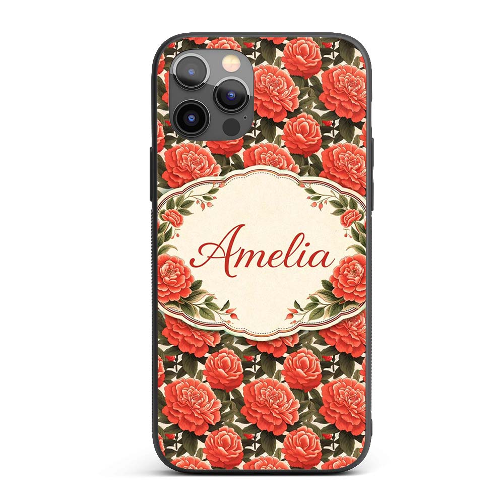 Blush Pink Peony Floral Seamless Printed Design Custom Name Protective Phone Case Mobile Cover Durable Everyday Smartphone Shock Resistant