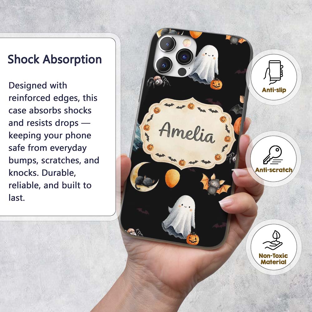 Halloween Vampire Ghost Bat Pumpkin Character Custom Name Protective Phone Case Mobile Cover Durable Everyday Smartphone Shock Resistant